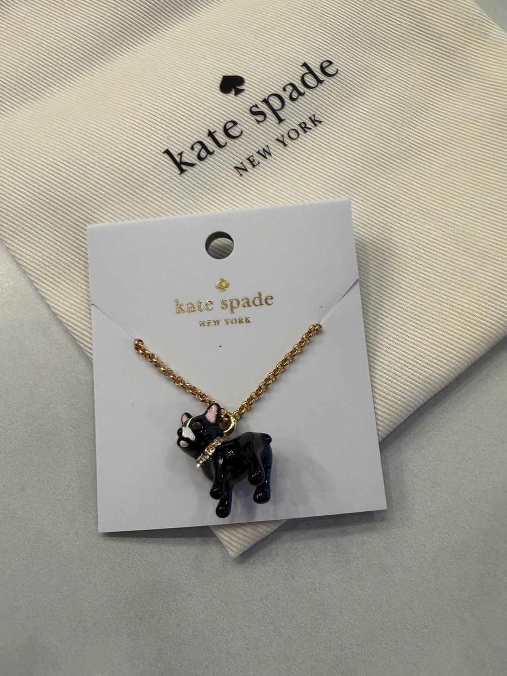 KATE SPADE Ma Cherie Antoine Frenchie Puppy Dog Pendant Necklace